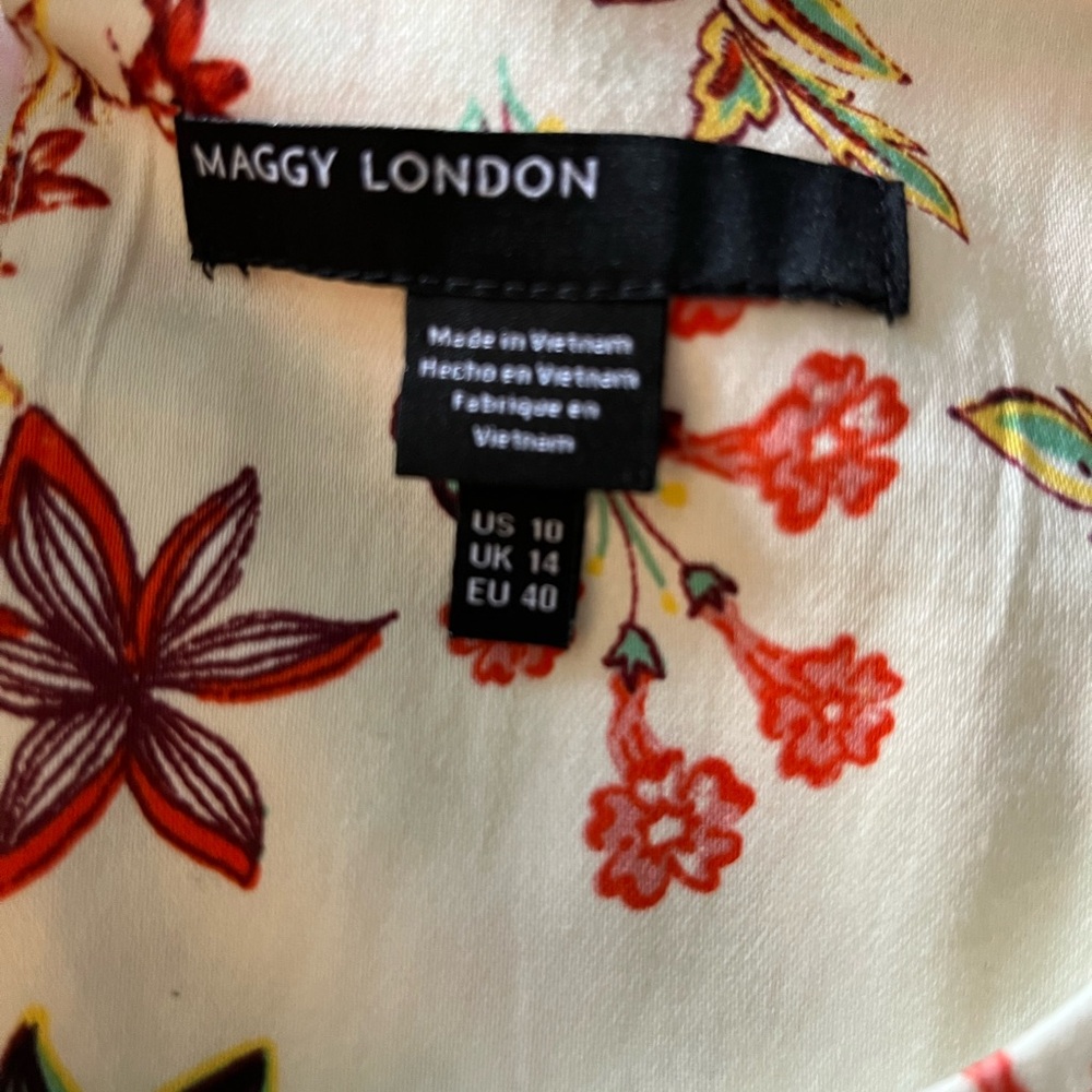 NWT Maggie London Floral Bird Print Sleeveless A-Line Dress Size 10 - Picture 10 of 12